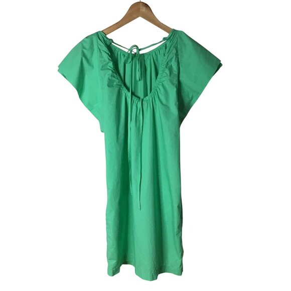 TELA Italy Green 100 Cotton Architectural Sleeve Dress IT38 S Pockets Minimalist - Picture 2 of 7